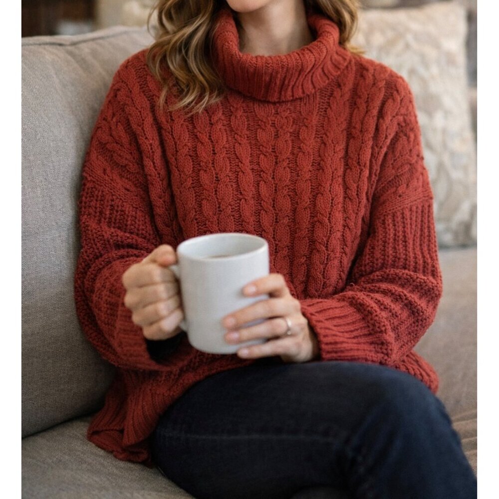 POL Rust Chenille Oversized Sweater Comfy‎ Casual Relaxed Size Small Women's